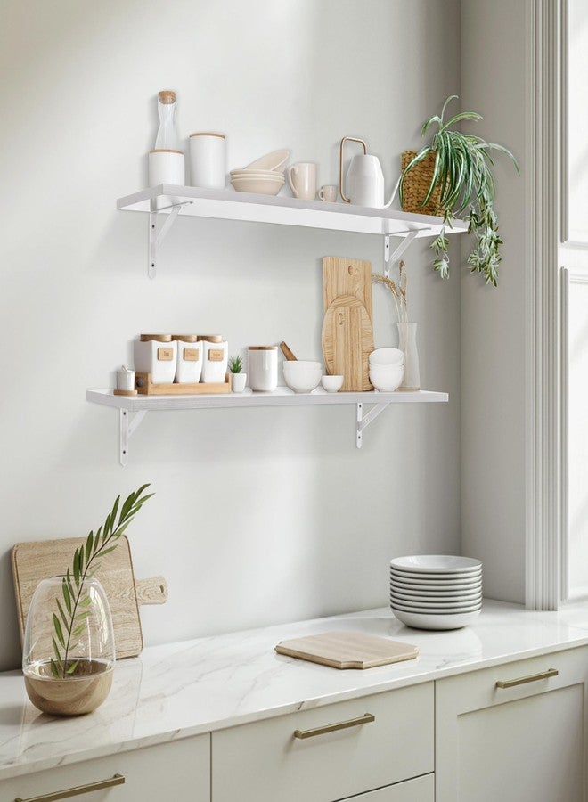 RedCall Floating Shelves for Wall,31.5 Inch Wall Mounted Shelves Set of 2,Long Board Shelves for Bedroom,Living Room, Bathroom & Kitchen Storage with Metal Brackets (White) - Image 2